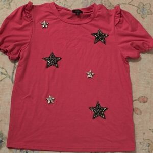 Vibrant Pink Star Embellished Women's Tee